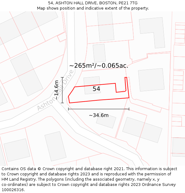 54, ASHTON HALL DRIVE, BOSTON, PE21 7TG: Plot and title map