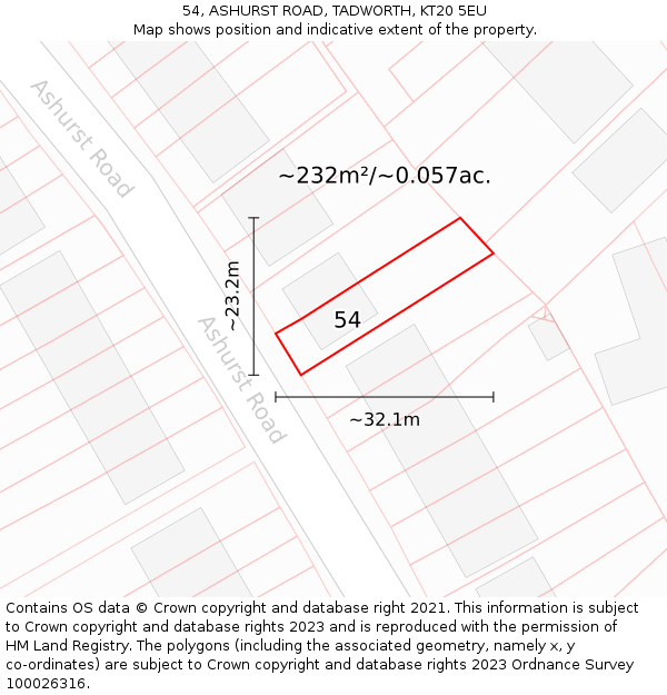 54, ASHURST ROAD, TADWORTH, KT20 5EU: Plot and title map