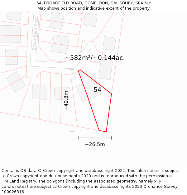 54, BROADFIELD ROAD, GOMELDON, SALISBURY, SP4 6LY: Plot and title map