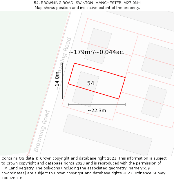 54, BROWNING ROAD, SWINTON, MANCHESTER, M27 0NH: Plot and title map