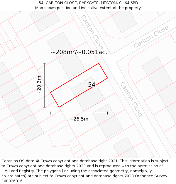 54, CARLTON CLOSE, PARKGATE, NESTON, CH64 6RB: Plot and title map