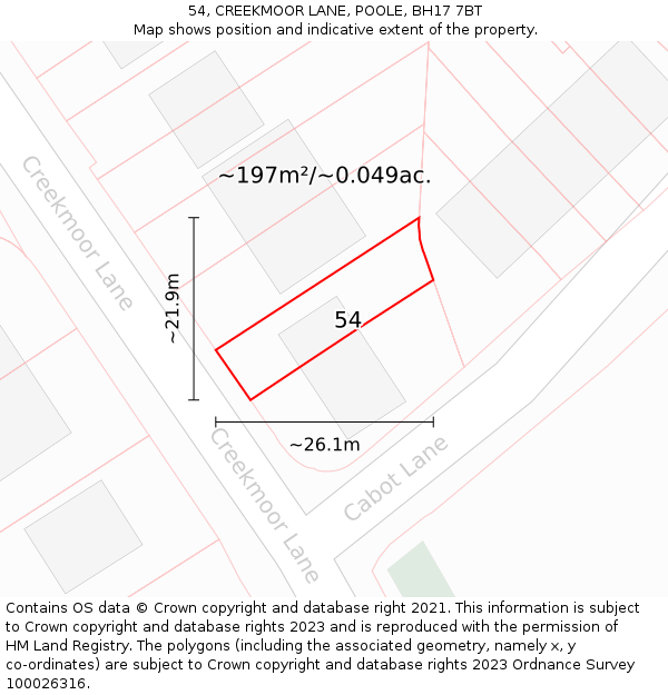 54, CREEKMOOR LANE, POOLE, BH17 7BT: Plot and title map