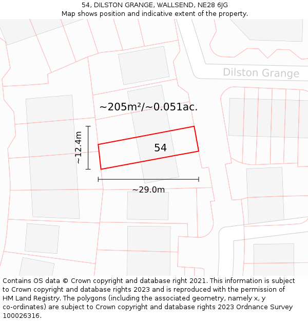 54, DILSTON GRANGE, WALLSEND, NE28 6JG: Plot and title map