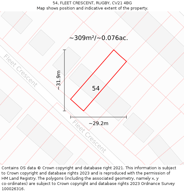 54, FLEET CRESCENT, RUGBY, CV21 4BG: Plot and title map