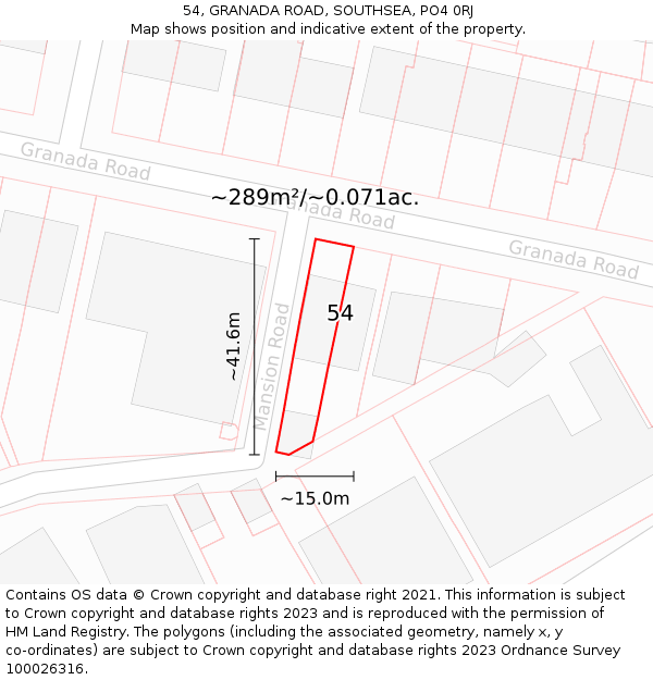 54, GRANADA ROAD, SOUTHSEA, PO4 0RJ: Plot and title map