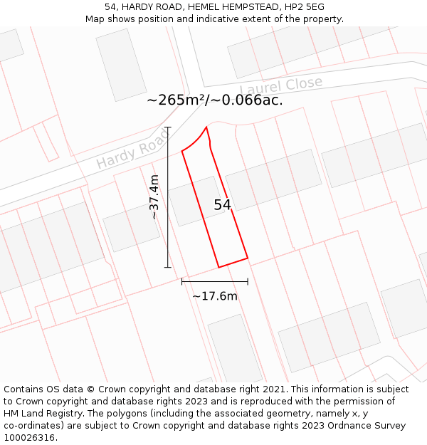 54, HARDY ROAD, HEMEL HEMPSTEAD, HP2 5EG: Plot and title map