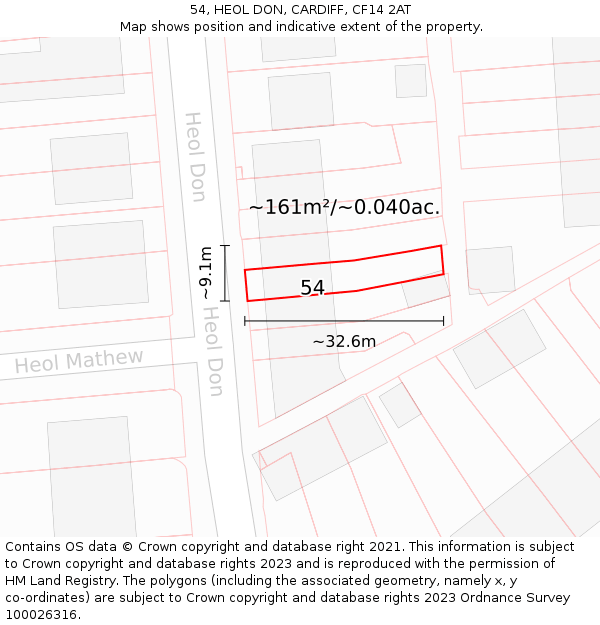 54, HEOL DON, CARDIFF, CF14 2AT: Plot and title map