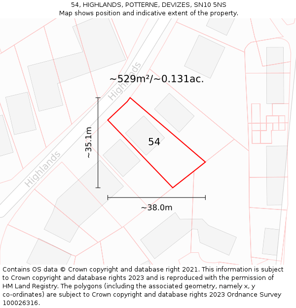 54, HIGHLANDS, POTTERNE, DEVIZES, SN10 5NS: Plot and title map