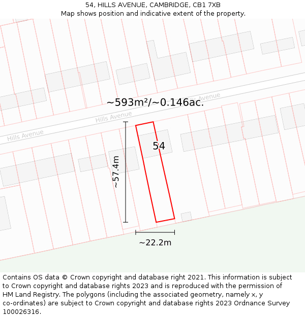 54, HILLS AVENUE, CAMBRIDGE, CB1 7XB: Plot and title map