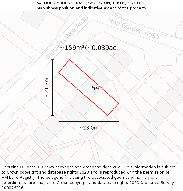 54, HOP GARDENS ROAD, SAGESTON, TENBY, SA70 8SZ: Plot and title map