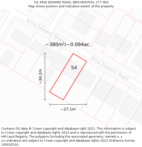 54, KING EDWARD ROAD, BIRCHINGTON, CT7 0EG: Plot and title map