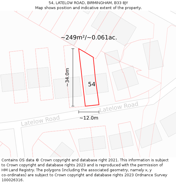 54, LATELOW ROAD, BIRMINGHAM, B33 8JY: Plot and title map