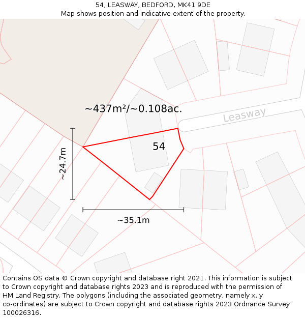 54, LEASWAY, BEDFORD, MK41 9DE: Plot and title map