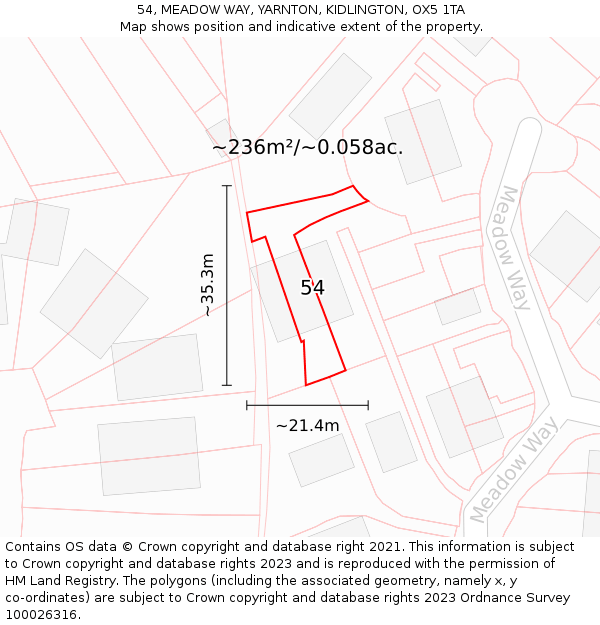 54, MEADOW WAY, YARNTON, KIDLINGTON, OX5 1TA: Plot and title map