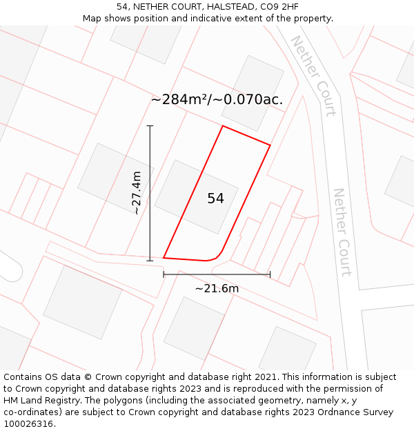 54, NETHER COURT, HALSTEAD, CO9 2HF: Plot and title map