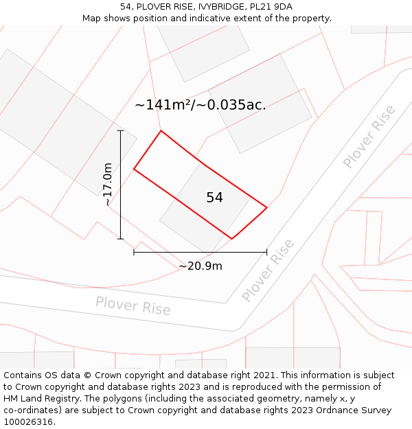 54, PLOVER RISE, IVYBRIDGE, PL21 9DA: Plot and title map