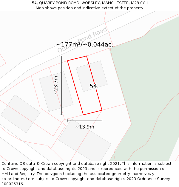 54, QUARRY POND ROAD, WORSLEY, MANCHESTER, M28 0YH: Plot and title map