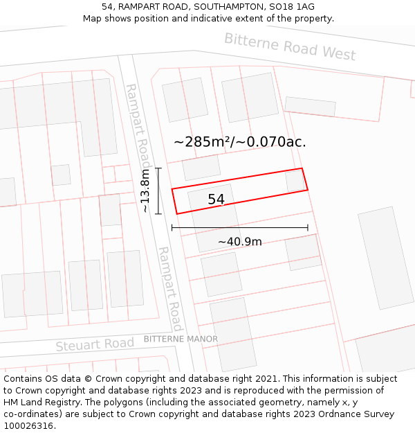 54, RAMPART ROAD, SOUTHAMPTON, SO18 1AG: Plot and title map