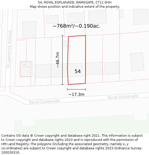 54, ROYAL ESPLANADE, RAMSGATE, CT11 0HH: Plot and title map