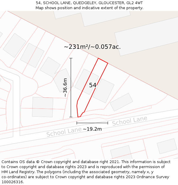 54, SCHOOL LANE, QUEDGELEY, GLOUCESTER, GL2 4WT: Plot and title map