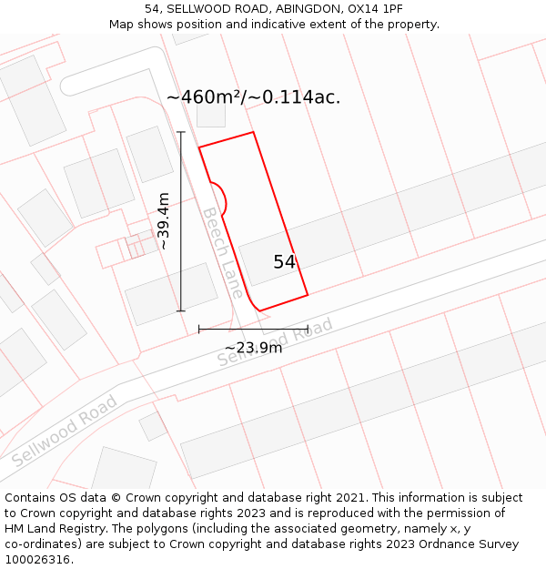 54, SELLWOOD ROAD, ABINGDON, OX14 1PF: Plot and title map