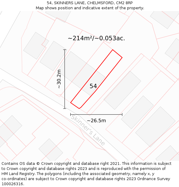 54, SKINNERS LANE, CHELMSFORD, CM2 8RP: Plot and title map