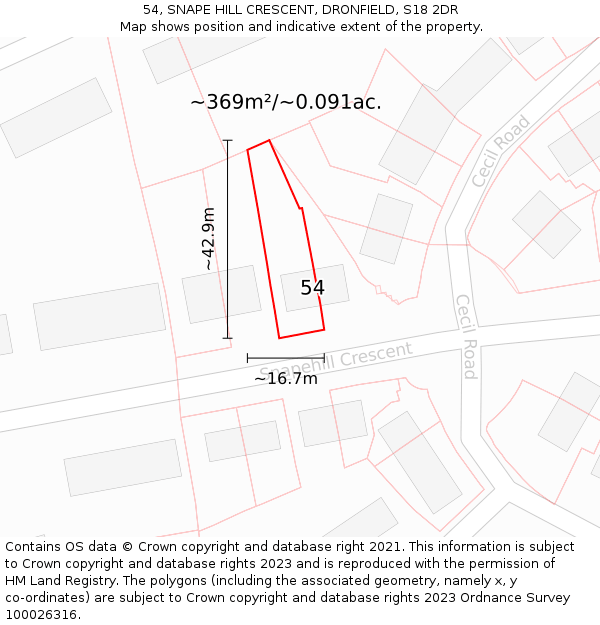 54, SNAPE HILL CRESCENT, DRONFIELD, S18 2DR: Plot and title map