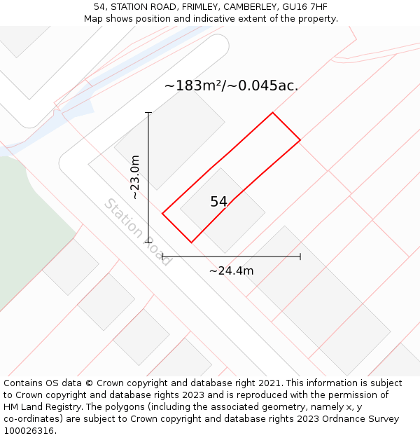 54, STATION ROAD, FRIMLEY, CAMBERLEY, GU16 7HF: Plot and title map