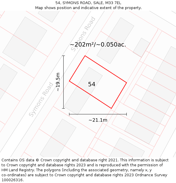 54, SYMONS ROAD, SALE, M33 7EL: Plot and title map