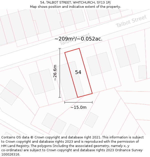 54, TALBOT STREET, WHITCHURCH, SY13 1PJ: Plot and title map