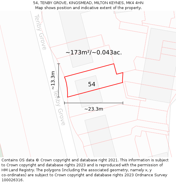 54, TENBY GROVE, KINGSMEAD, MILTON KEYNES, MK4 4HN: Plot and title map