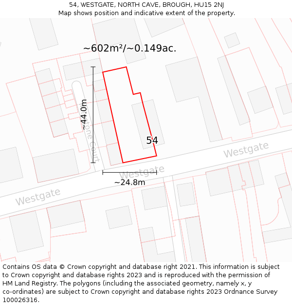 54, WESTGATE, NORTH CAVE, BROUGH, HU15 2NJ: Plot and title map