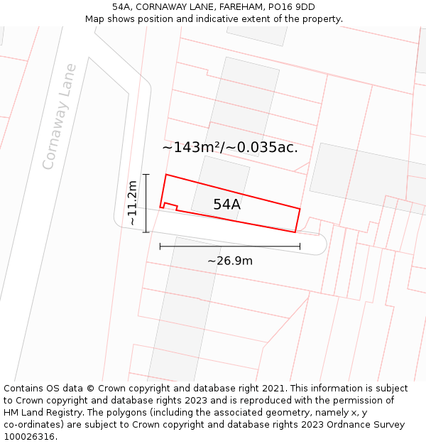 54A, CORNAWAY LANE, FAREHAM, PO16 9DD: Plot and title map