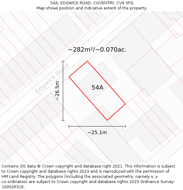 54A, EDGWICK ROAD, COVENTRY, CV6 5FQ: Plot and title map