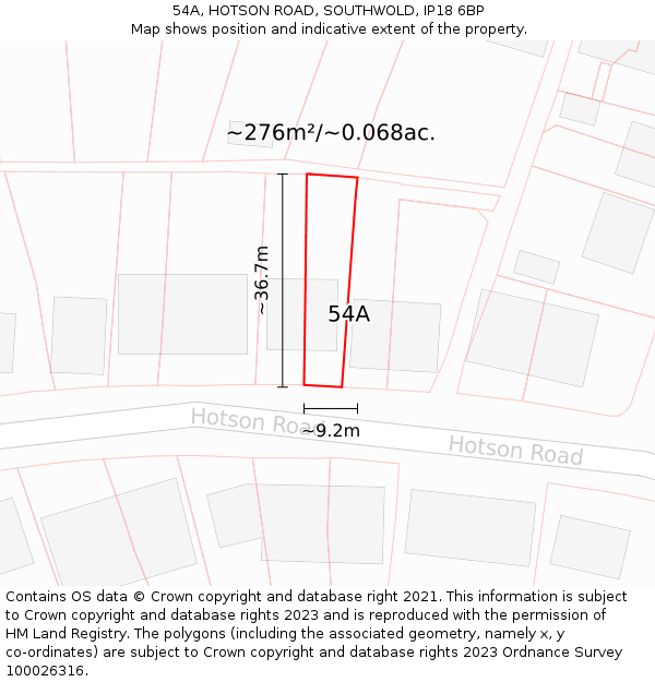 54A, HOTSON ROAD, SOUTHWOLD, IP18 6BP: Plot and title map