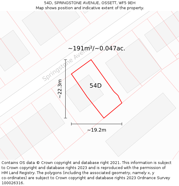 54D, SPRINGSTONE AVENUE, OSSETT, WF5 9EH: Plot and title map