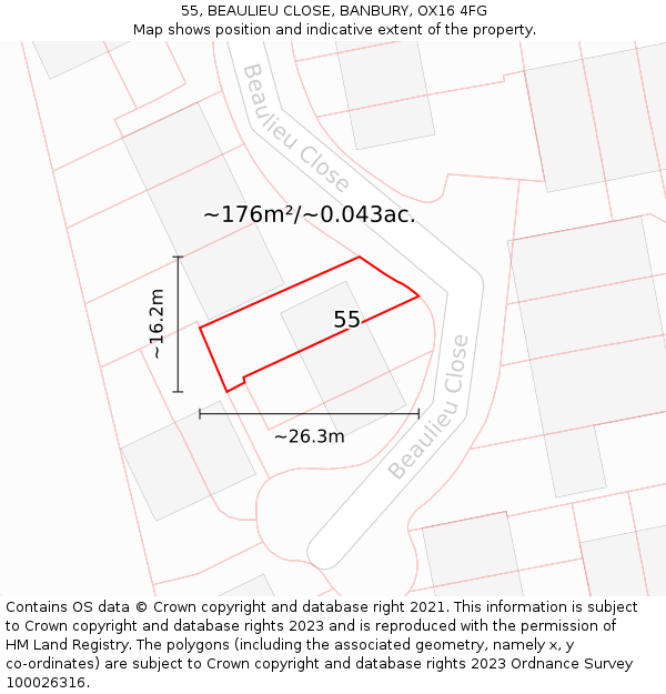 55, BEAULIEU CLOSE, BANBURY, OX16 4FG: Plot and title map