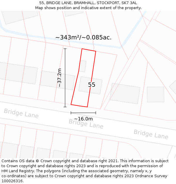 55, BRIDGE LANE, BRAMHALL, STOCKPORT, SK7 3AL: Plot and title map