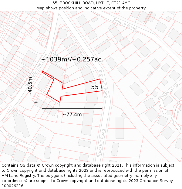 55, BROCKHILL ROAD, HYTHE, CT21 4AG: Plot and title map