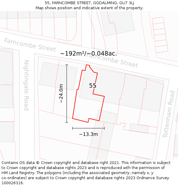 55, FARNCOMBE STREET, GODALMING, GU7 3LJ: Plot and title map