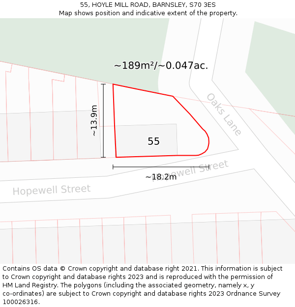 55, HOYLE MILL ROAD, BARNSLEY, S70 3ES: Plot and title map