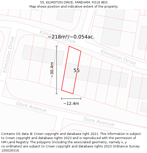 55, KILMISTON DRIVE, FAREHAM, PO16 8EG: Plot and title map