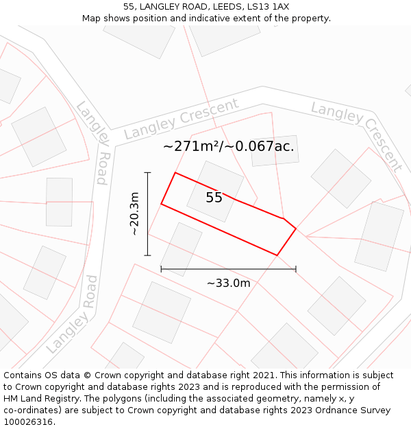 55, LANGLEY ROAD, LEEDS, LS13 1AX: Plot and title map