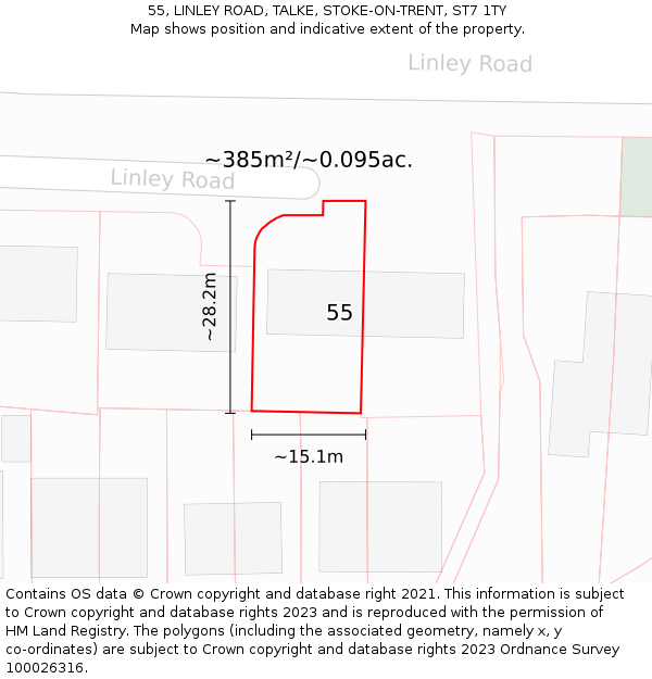 55, LINLEY ROAD, TALKE, STOKE-ON-TRENT, ST7 1TY: Plot and title map