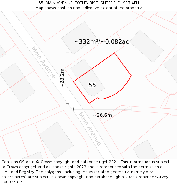 55, MAIN AVENUE, TOTLEY RISE, SHEFFIELD, S17 4FH: Plot and title map