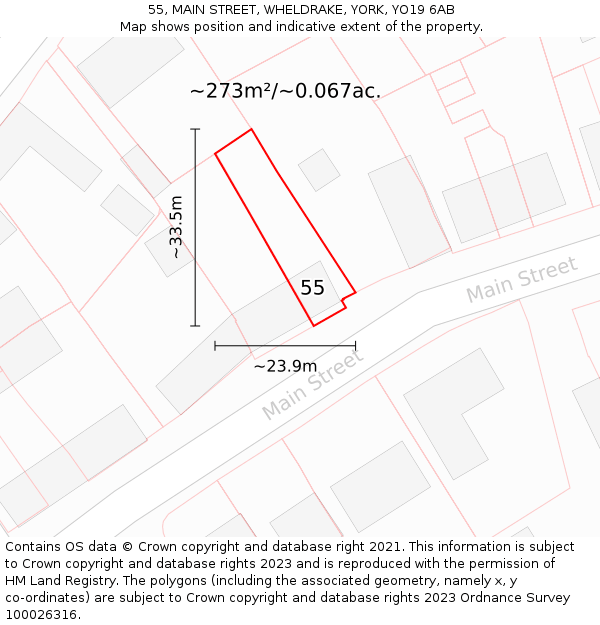 55, MAIN STREET, WHELDRAKE, YORK, YO19 6AB: Plot and title map