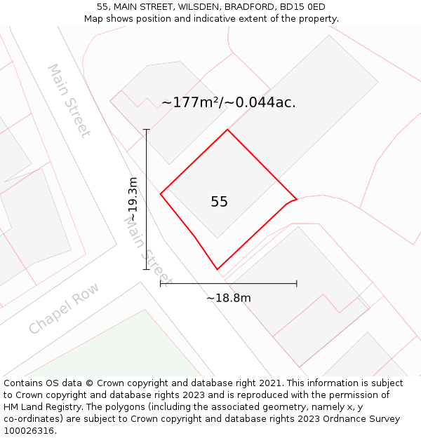 55, MAIN STREET, WILSDEN, BRADFORD, BD15 0ED: Plot and title map