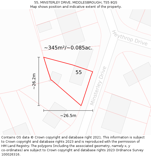 55, MINSTERLEY DRIVE, MIDDLESBROUGH, TS5 8QS: Plot and title map