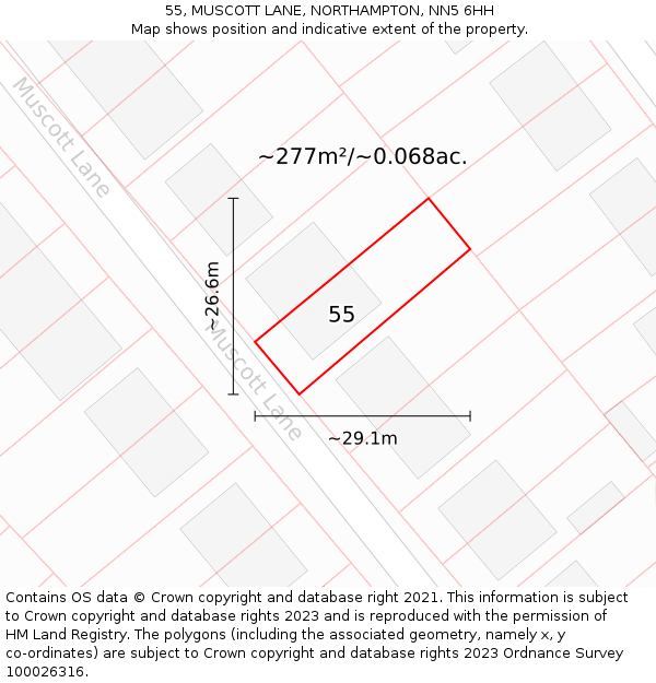 55, MUSCOTT LANE, NORTHAMPTON, NN5 6HH: Plot and title map