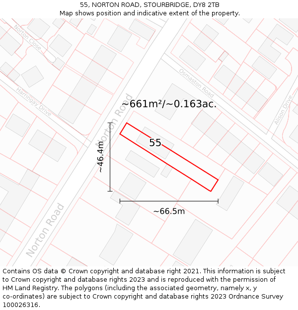55, NORTON ROAD, STOURBRIDGE, DY8 2TB: Plot and title map